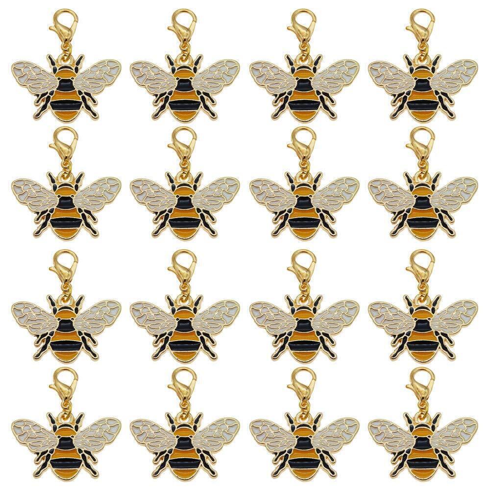 2530 16 pcs Enamel Bee Alloy Pendant Gold Honeybee Charm with Lobster Claw